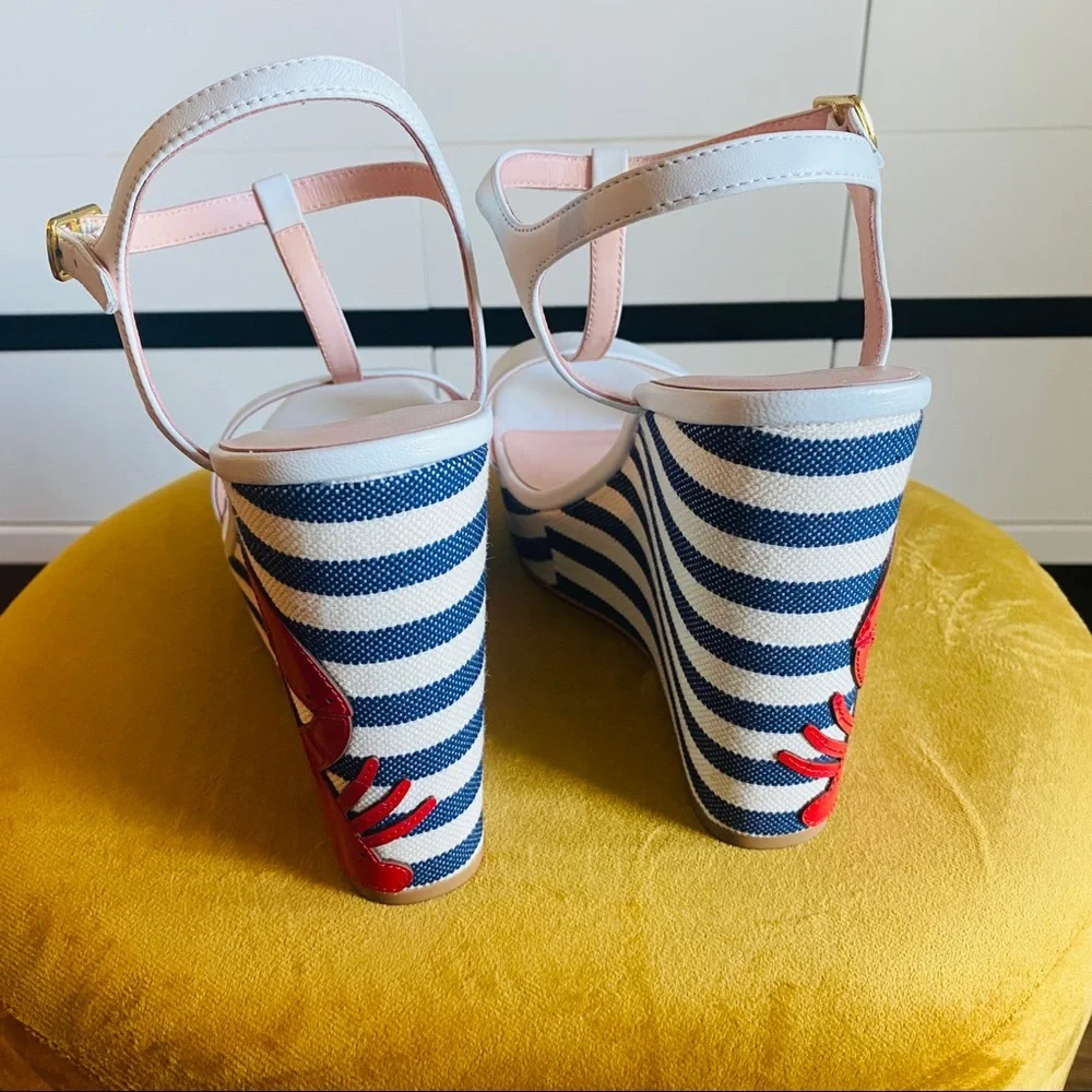 Kate Spade New York Deacon Lobster Embroidered Wedges Size 10 Runs like a 9-9.5 - Picture 6 of 10